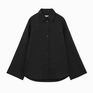 COS Wide-Sleeve Linen Button Down Shirt in Black Size US 4 Oversized Small Flaw